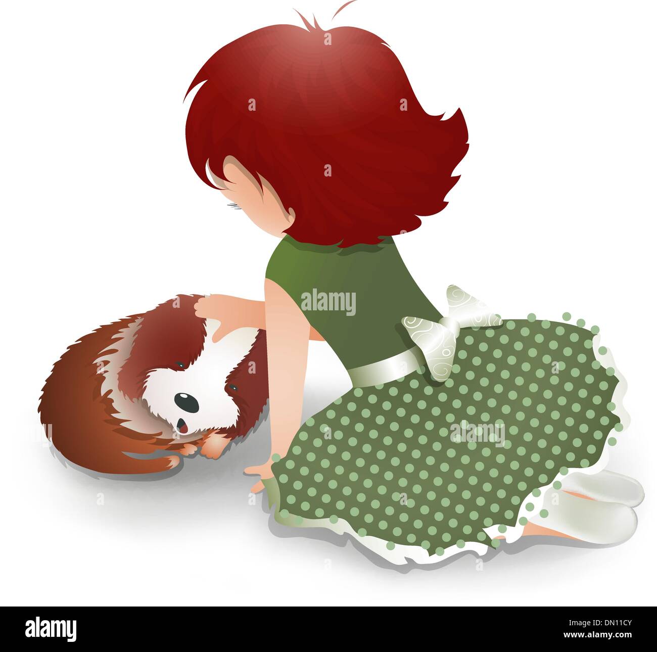 Petite fille jouant avec un mignon petit chien Illustration de Vecteur