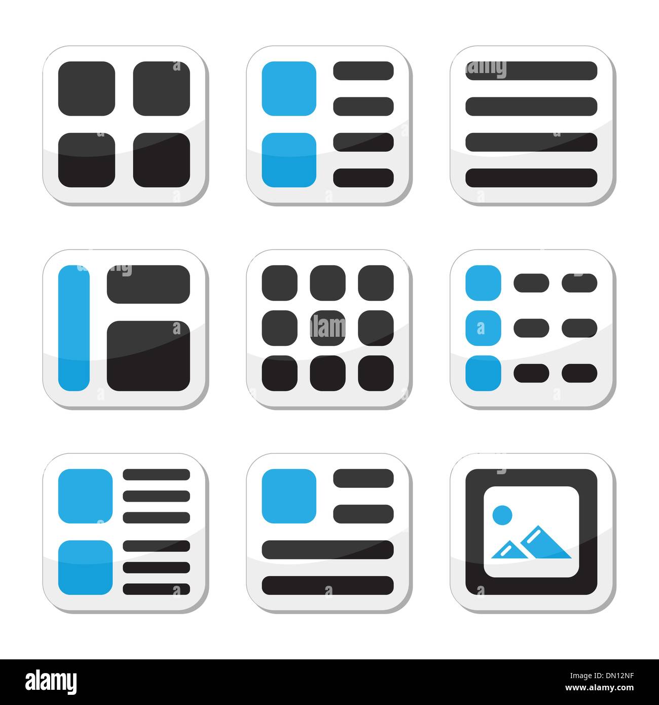 Options d'affichage du site et galerie icons set Illustration de Vecteur