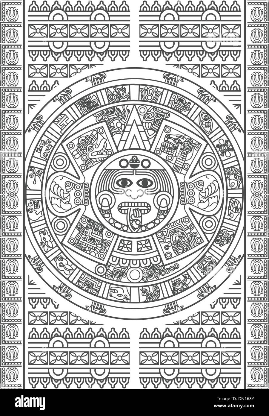 Calendrier Aztèque stylisé Illustration de Vecteur