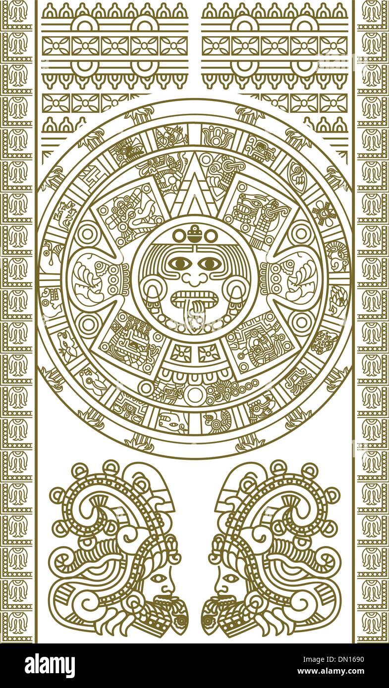 Calendrier Aztèque stylisé Illustration de Vecteur