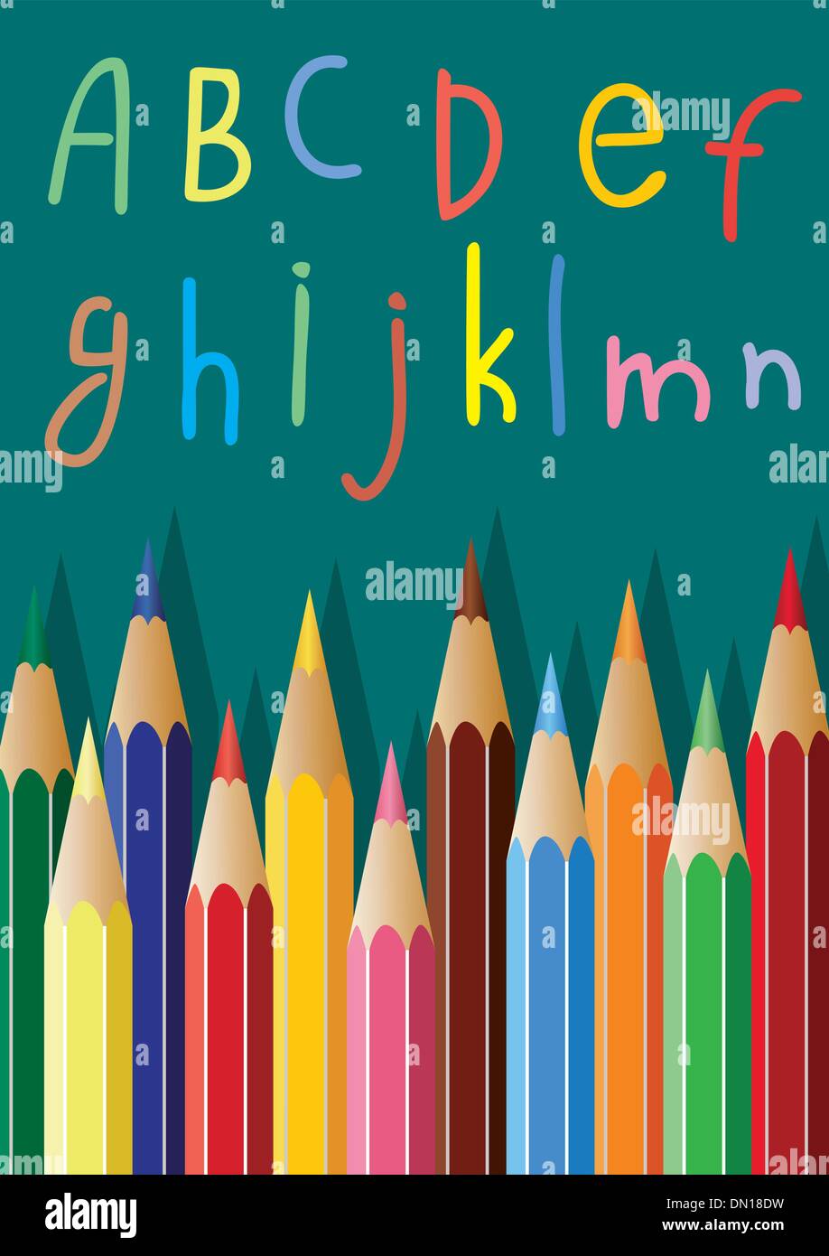 Vector crayons et lettres de l'alphabet Illustration de Vecteur