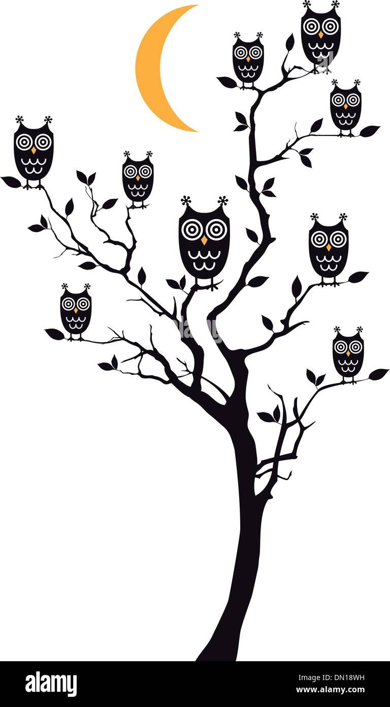 Les hiboux sitting on tree, vector Illustration de Vecteur