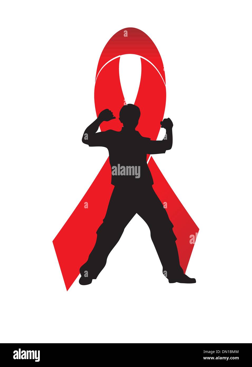 La sensibilisation au sida ruban rouge avec silhouette mâle noir Illustration de Vecteur