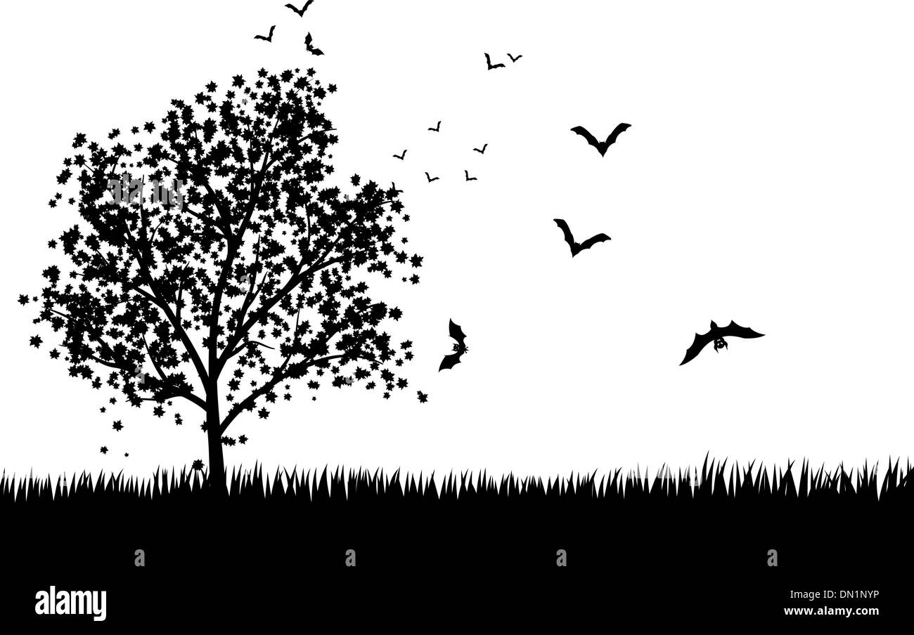 Arbre d'érable avec des chauves-souris Illustration de Vecteur