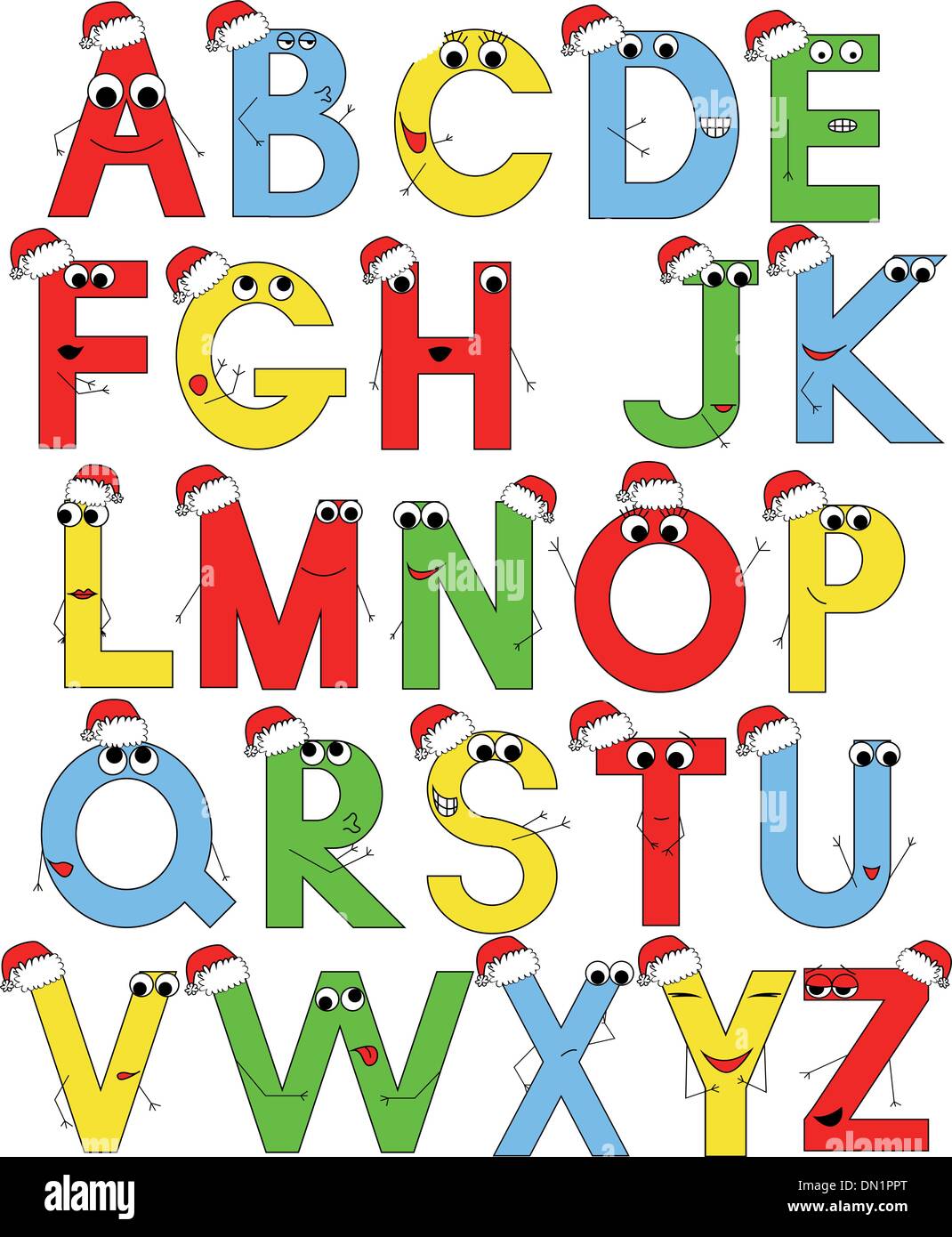 Funny alphabet latin à santa caps Illustration de Vecteur