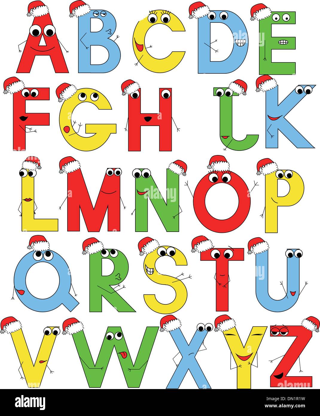 Funny alphabet latin à santa caps Illustration de Vecteur