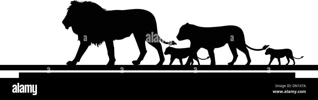 Illustration silhouette d'famille voyage lion Illustration de Vecteur