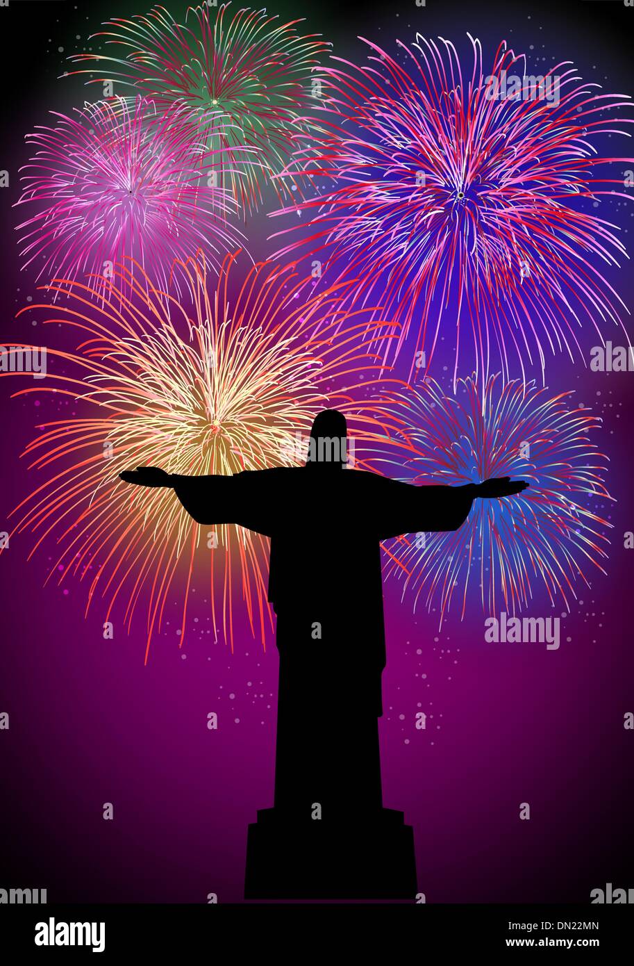 Bonne Année d'artifice à Rio au Brésil Illustration de Vecteur