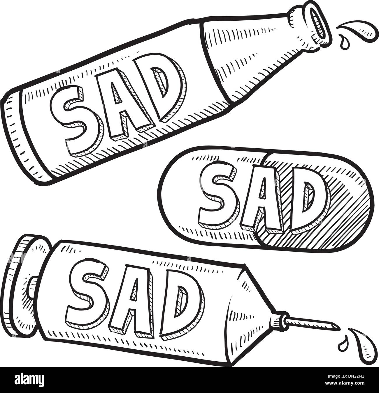 Les drogues et l'alcool triste sketch Image Vectorielle Stock - Alamy