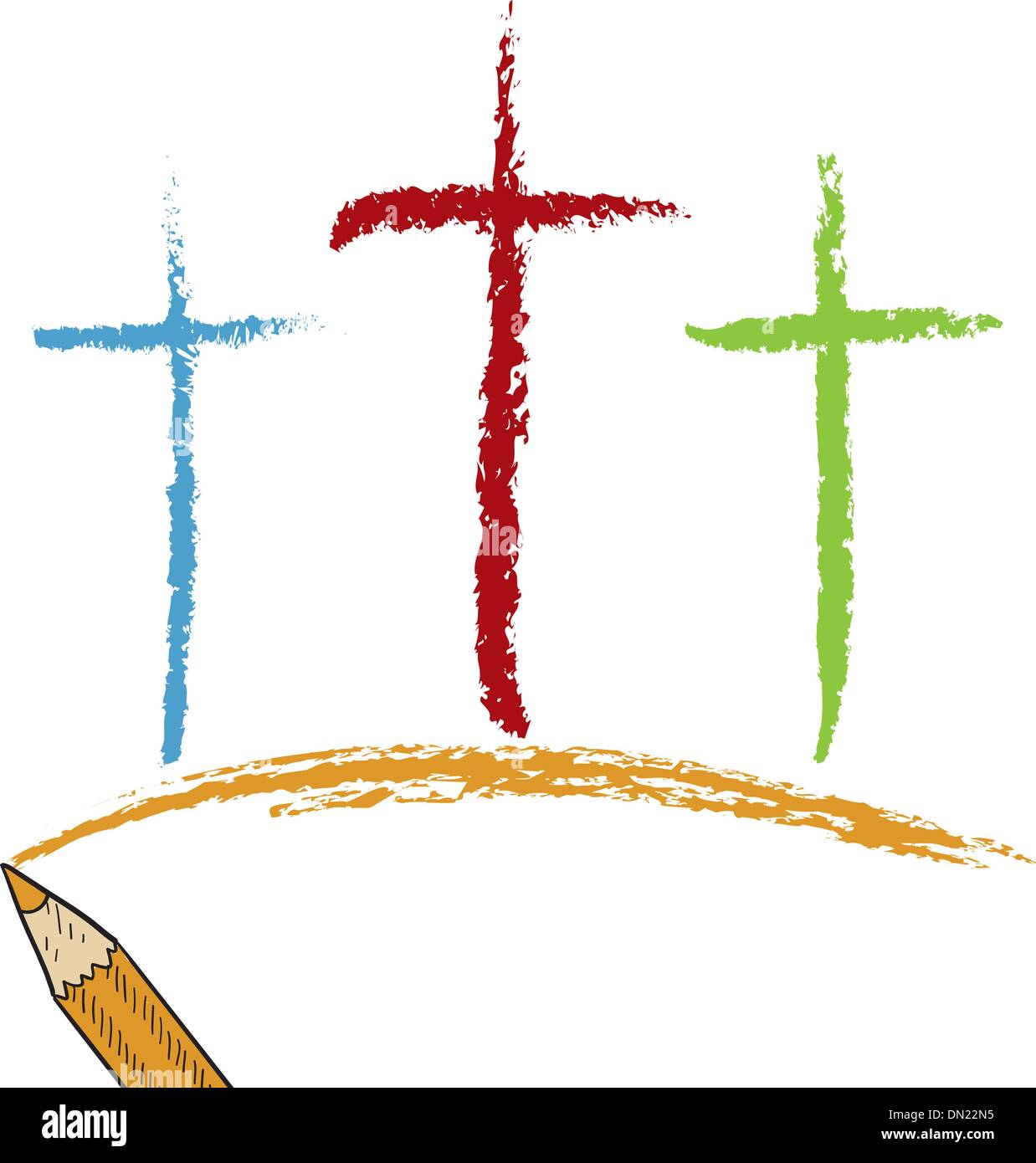 Croix calvaire croquis au crayon de couleur Illustration de Vecteur