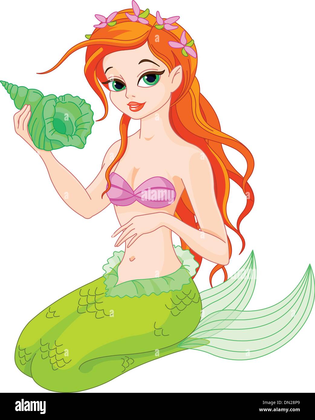 Mermaid With Shell Art Banque D Images Vectorielles Alamy