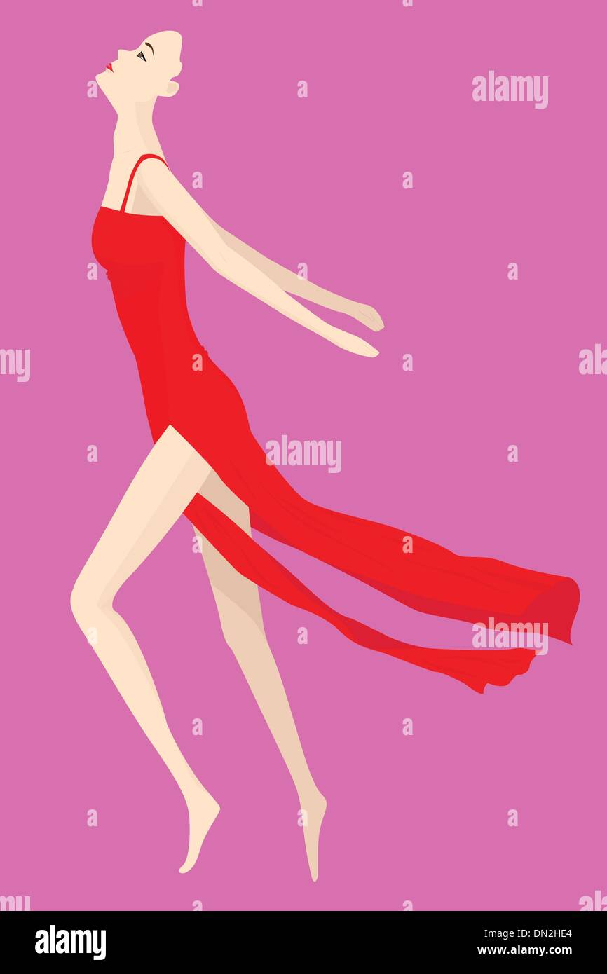 Femme rousse en robe rouge Illustration de Vecteur