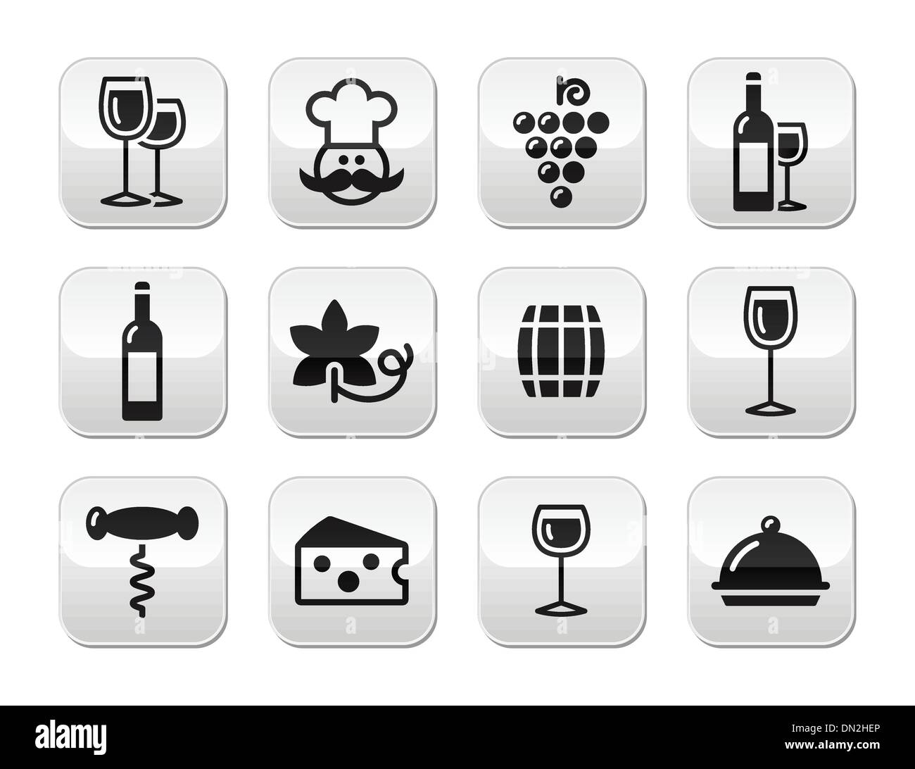 Jeu de boutons vin - verre, bouteille, restaurant, de l'alimentation Illustration de Vecteur