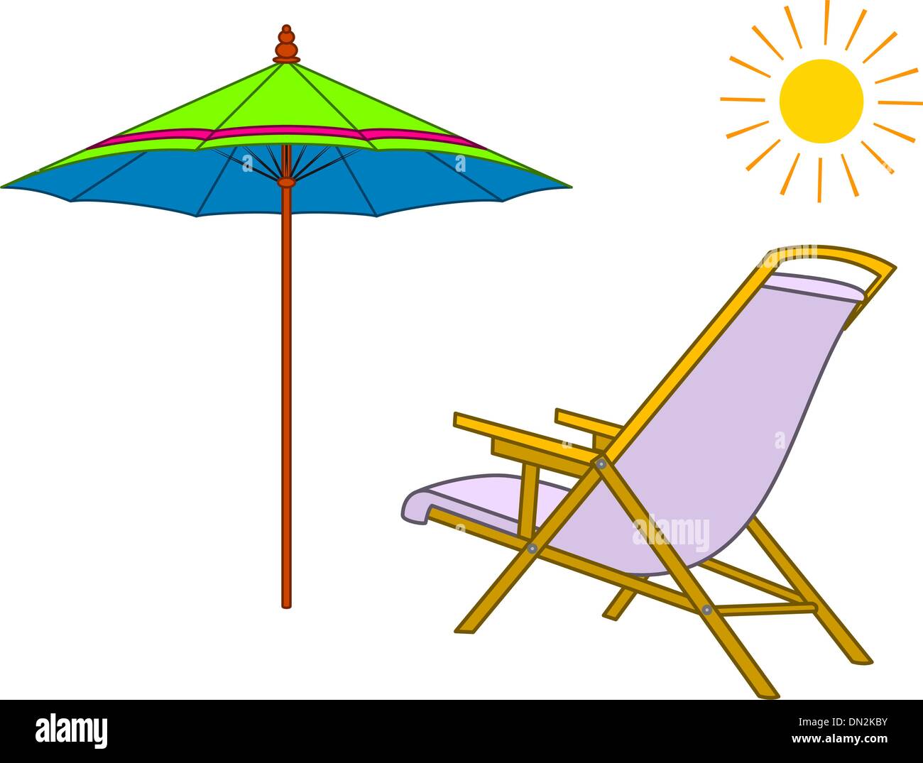 Chaise longue, parasol de plage et soleil Image Vectorielle Stock - Alamy