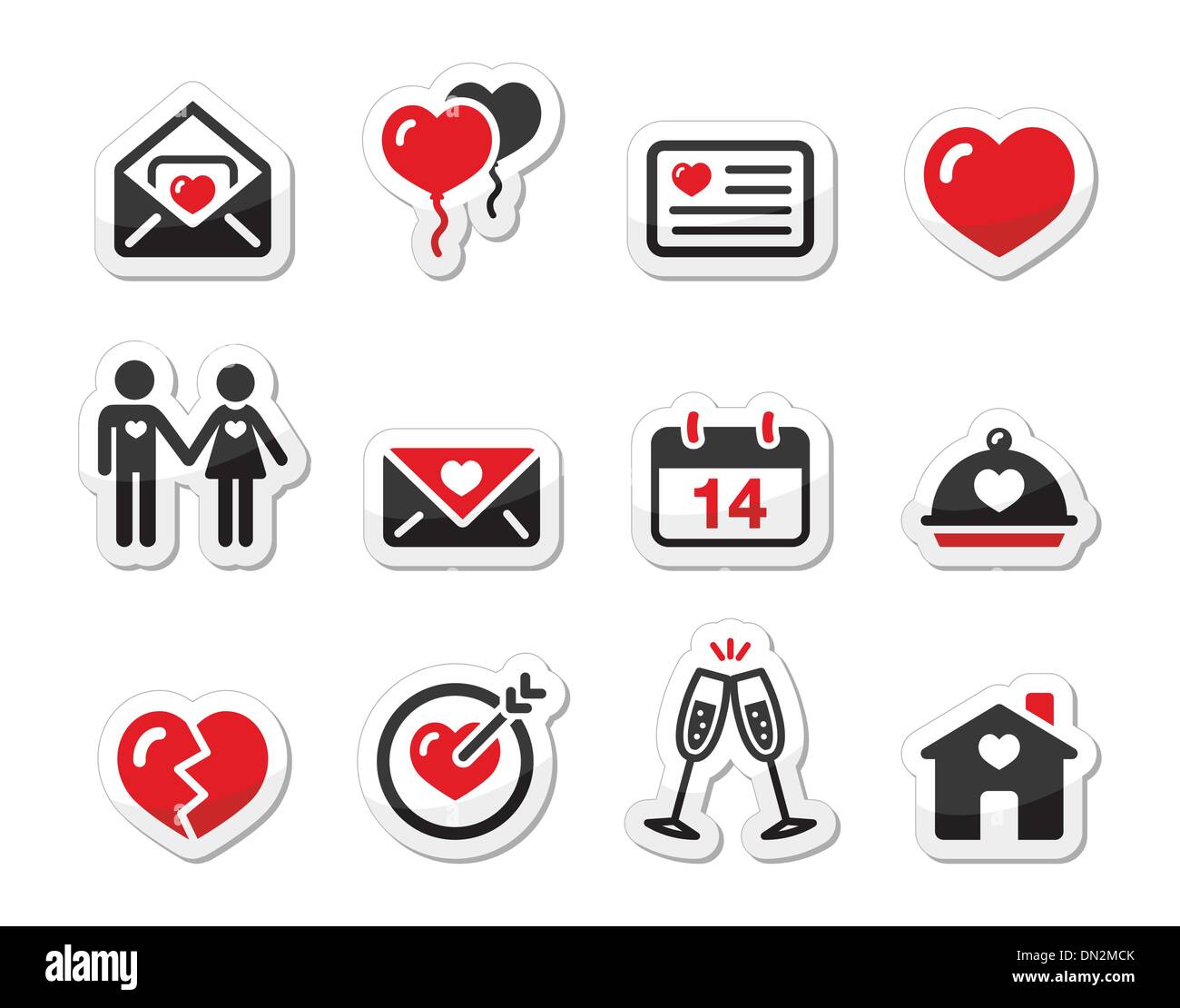 Valentines Day love icons set en tant qu'étiquettes Illustration de Vecteur