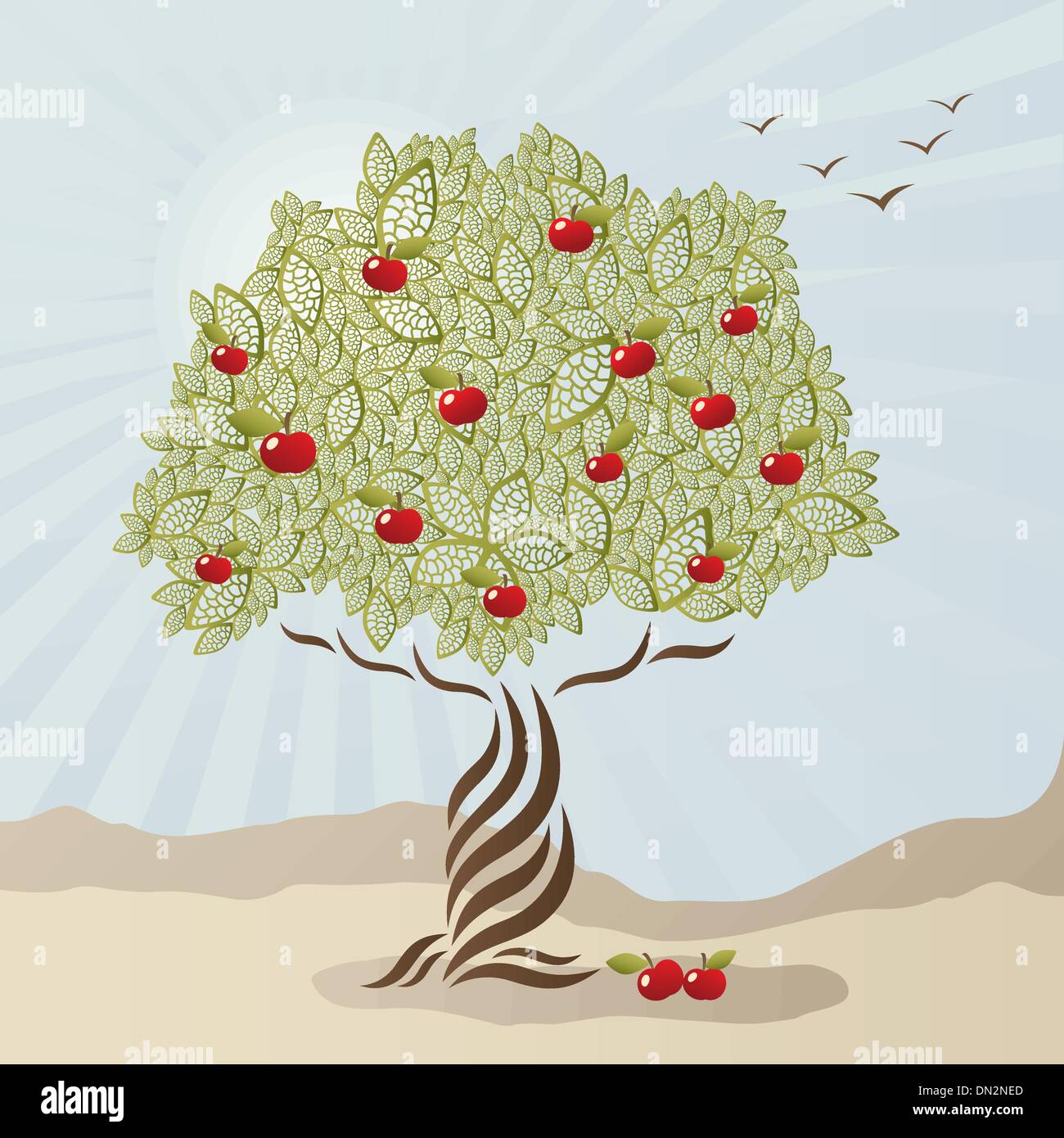 Apple tree stylisé unique Illustration de Vecteur