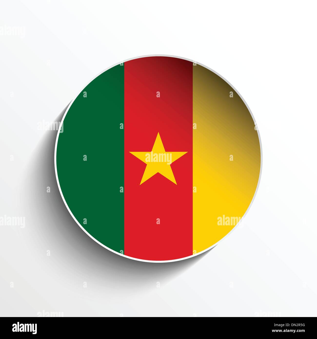 Drapeau Du Cameroun Ronde Icône Sur Papier Glacé. Bouton Avec Le