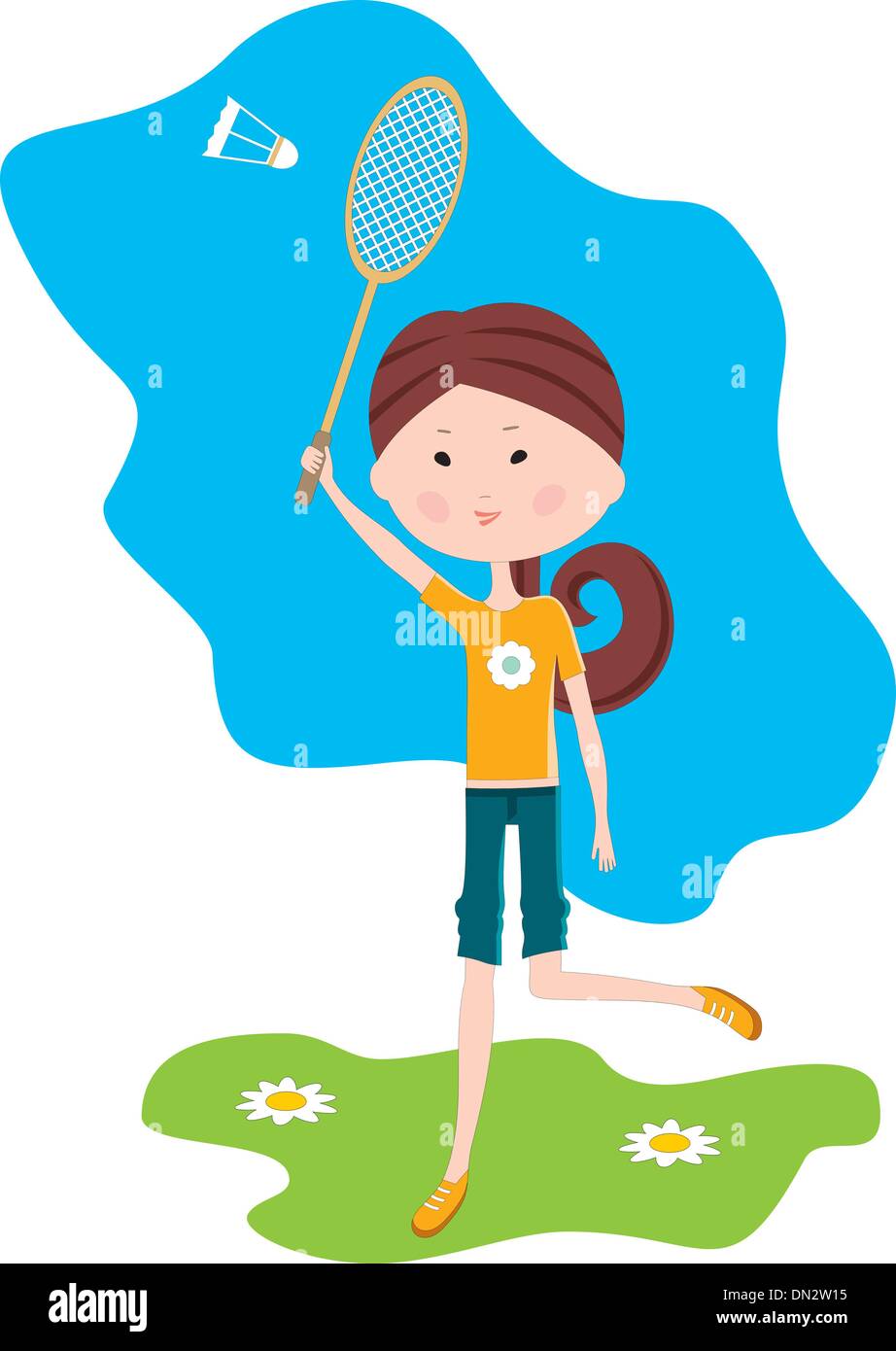 Cartoon fille joue au badminton Illustration de Vecteur