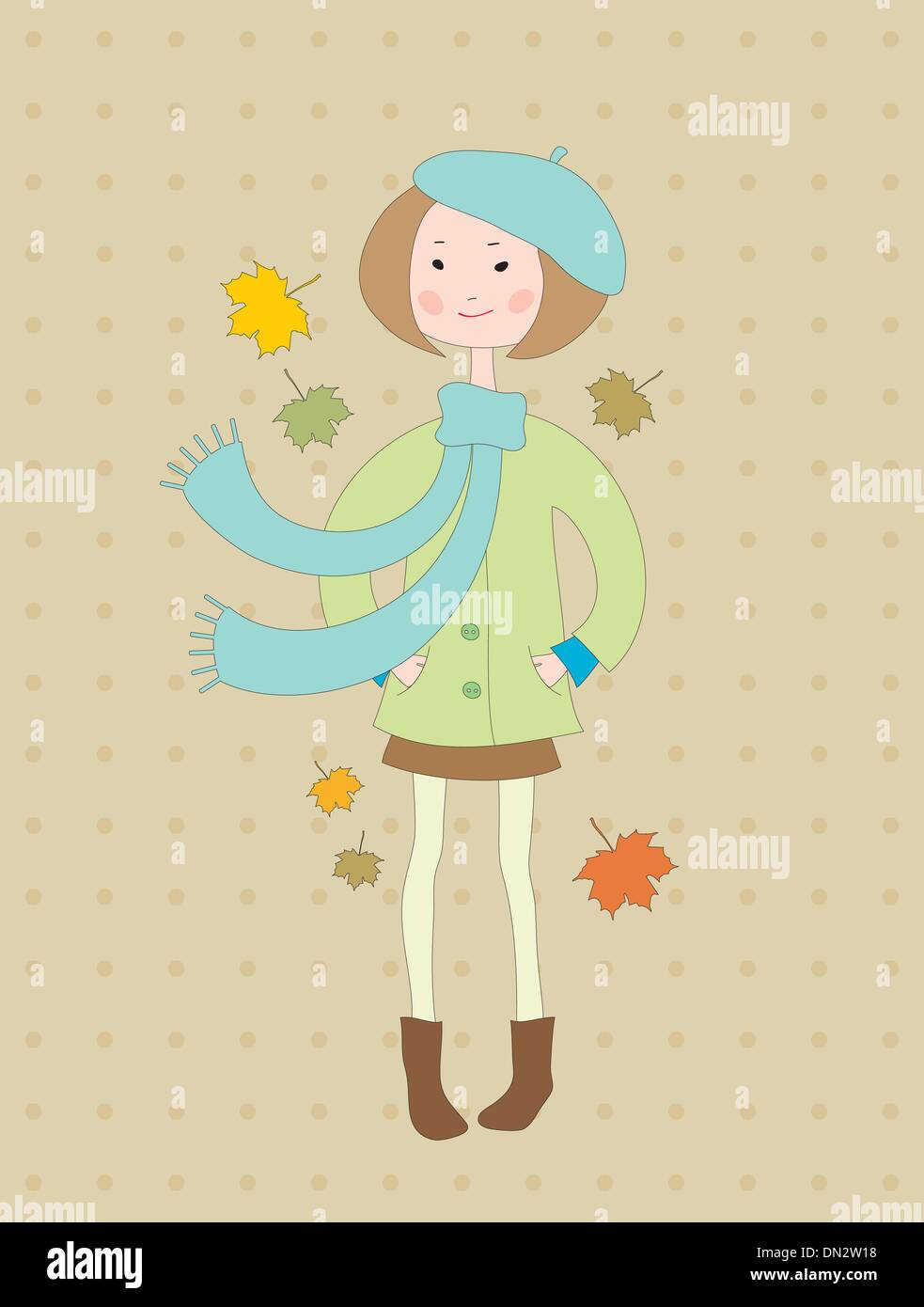 Petite fille à la main dans un manteau avec un foulard Illustration de Vecteur
