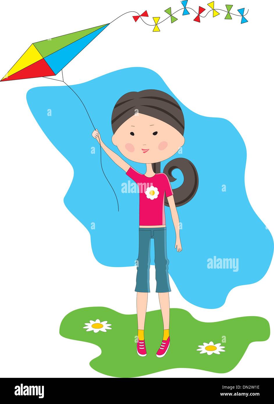 Le Cartoon girl with a kite Illustration de Vecteur