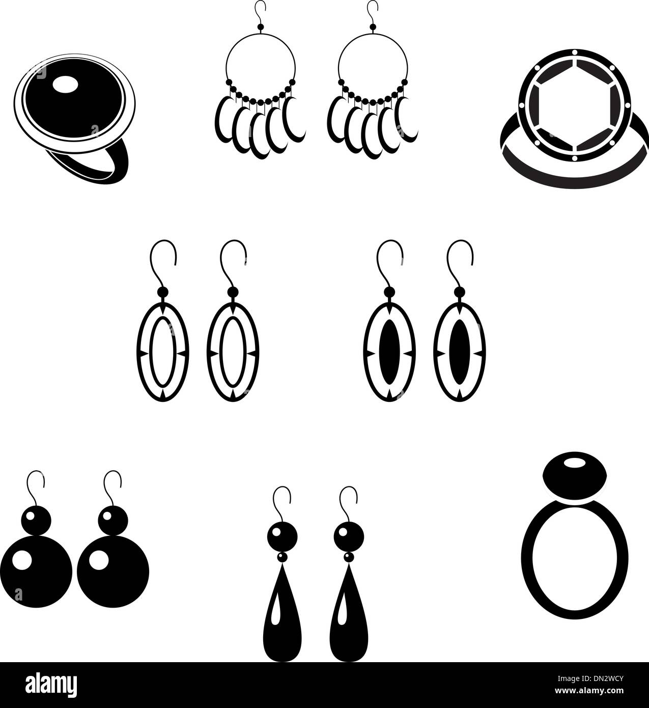 Ensemble d'icônes noires avec des bijoux Illustration de Vecteur