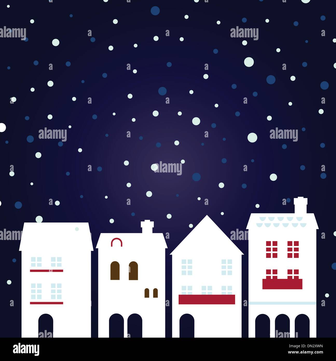 La ville de nuit de Noël sur fond de neige Illustration de Vecteur