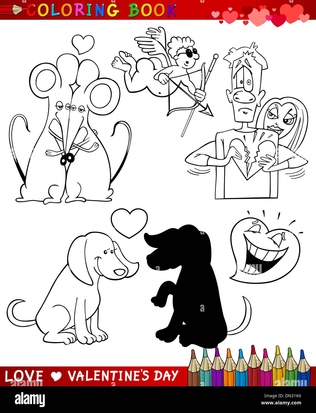 Thèmes pour colorier dessin animé saint valentin Illustration de Vecteur