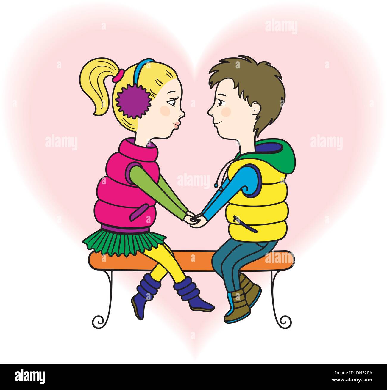 Un heureux teens couple in love Illustration de Vecteur