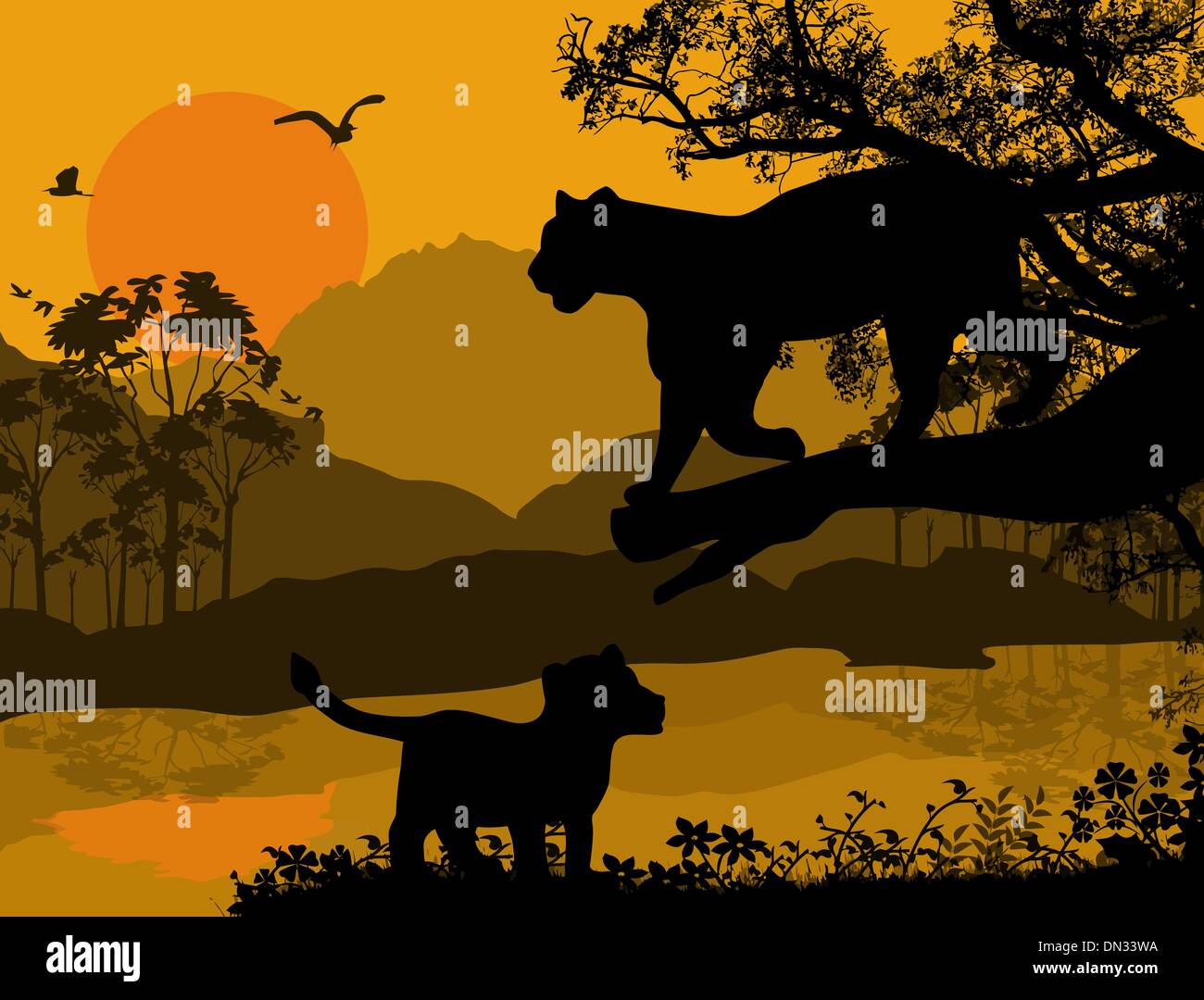 Voir la silhouette de Panther sur un arbre Illustration de Vecteur