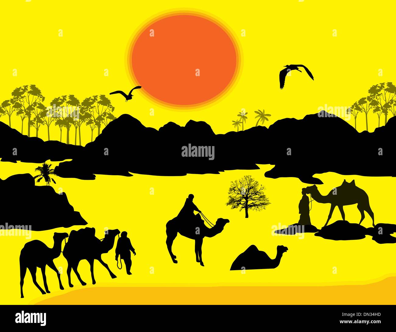 Caravane de chameaux dans le Sahara Illustration de Vecteur