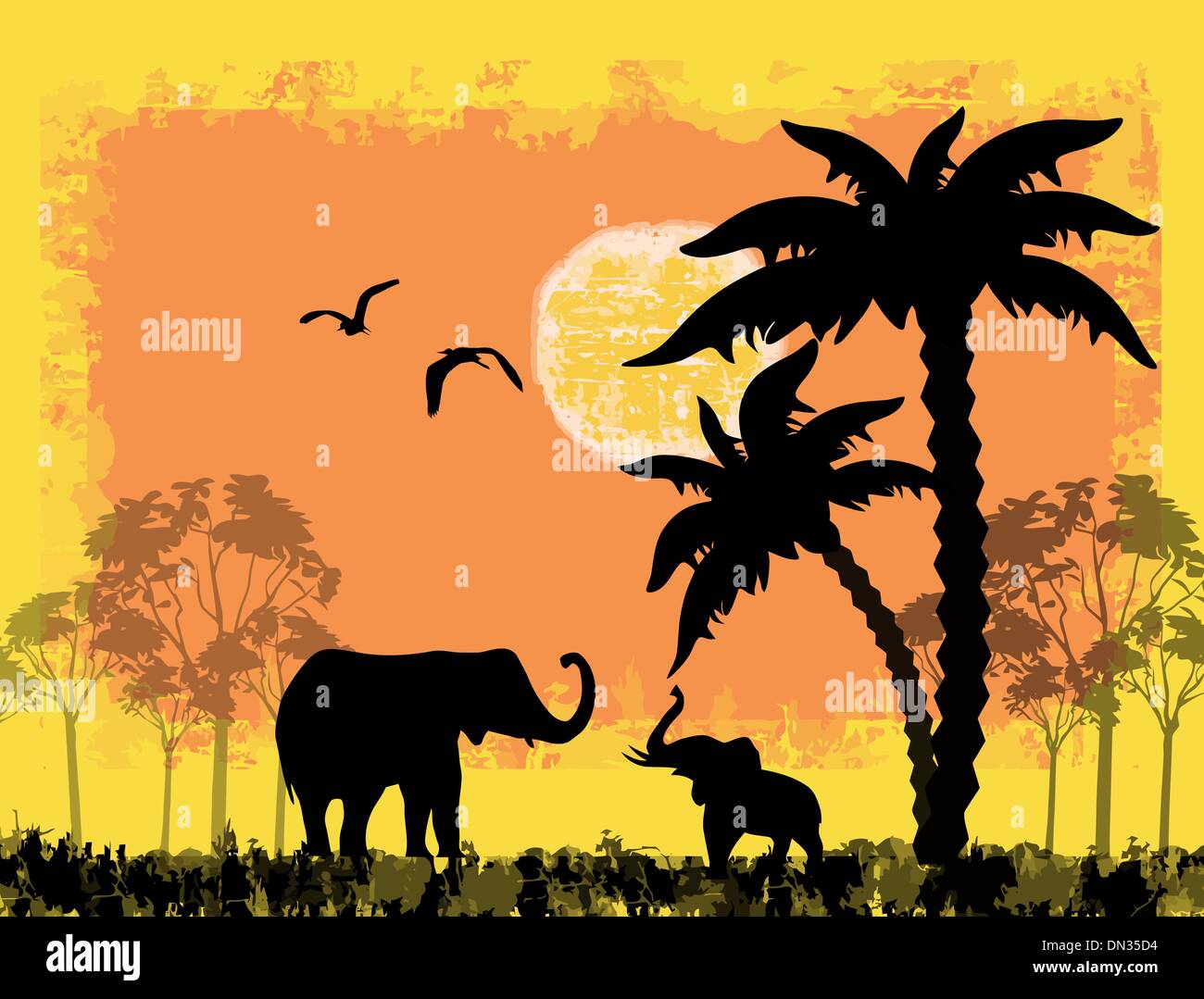 Thème safari africain avec des éléphants Illustration de Vecteur