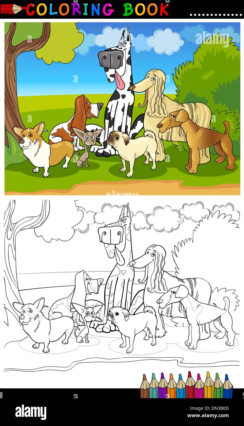 Les chiens de race pure caricature pour Coloring Book Illustration de Vecteur