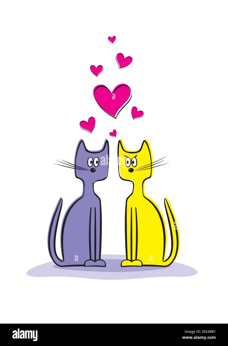 Couple romantique de deux chats affectueux Illustration de Vecteur