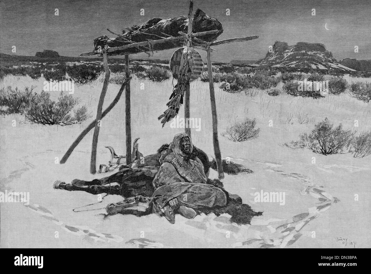 Dernière Scène du dernier acte de la guerre Sioux / dessiné par H.F. Farny guerrier natif de la plate-forme enterrée Banque D'Images