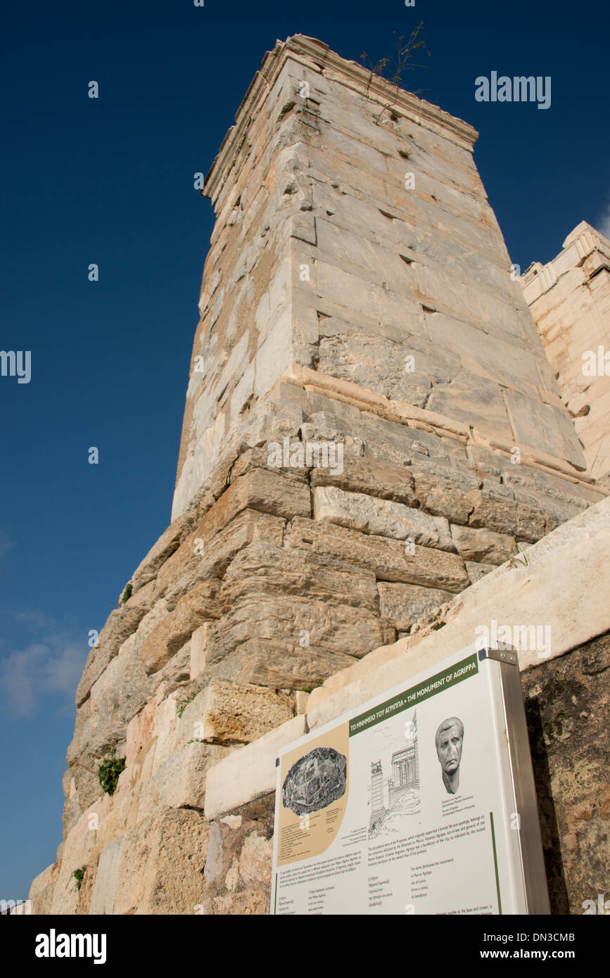 Grèce, Athènes, acropole. Ruines du monument d'Agrippa. Banque D'Images