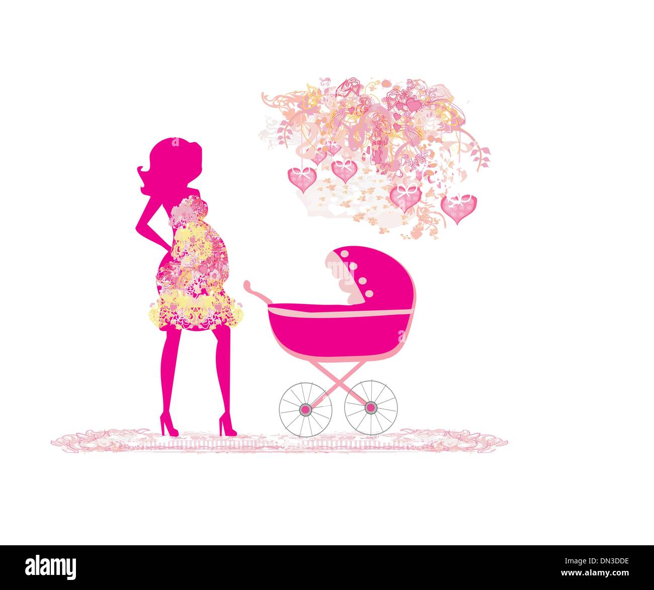 Maman avec poussette de bébé Illustration de Vecteur