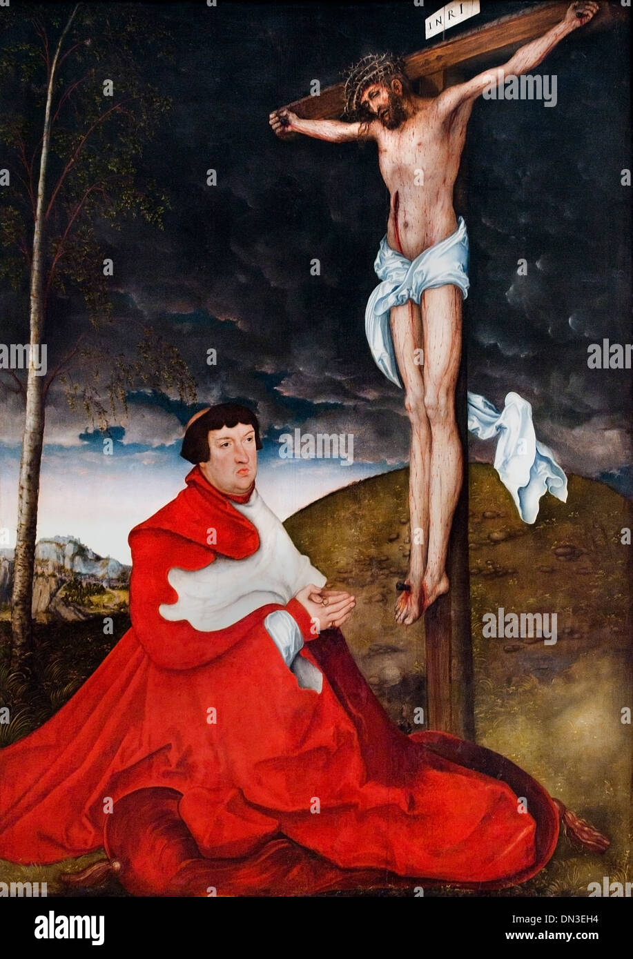 ALBRECHT de Brandebourg à genoux devant le CHRIST SUR LA CROIX. 1520 Lucas Cranach le Vieux (1472-1553) Allemand Allemagne Banque D'Images ALBRECHT de Brandebourg à genoux devant le CHRIST SUR LA CROIX. 1520 Lucas Cranach le Vieux (1472-1553) Allemand Allemagne Banque D'Images