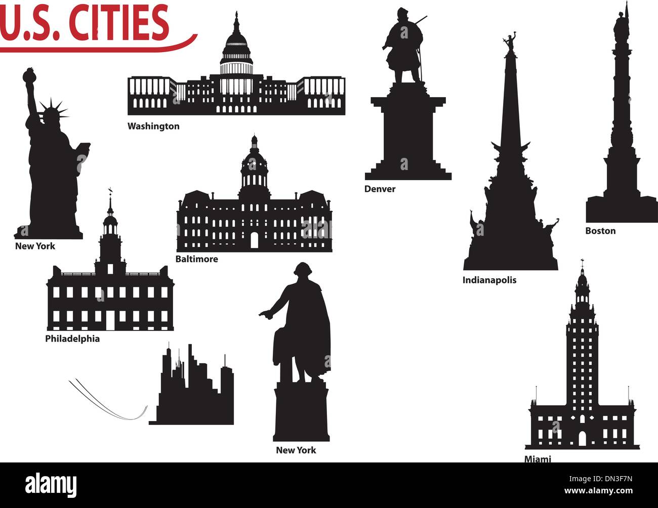 Silhouettes de villes américaines Illustration de Vecteur