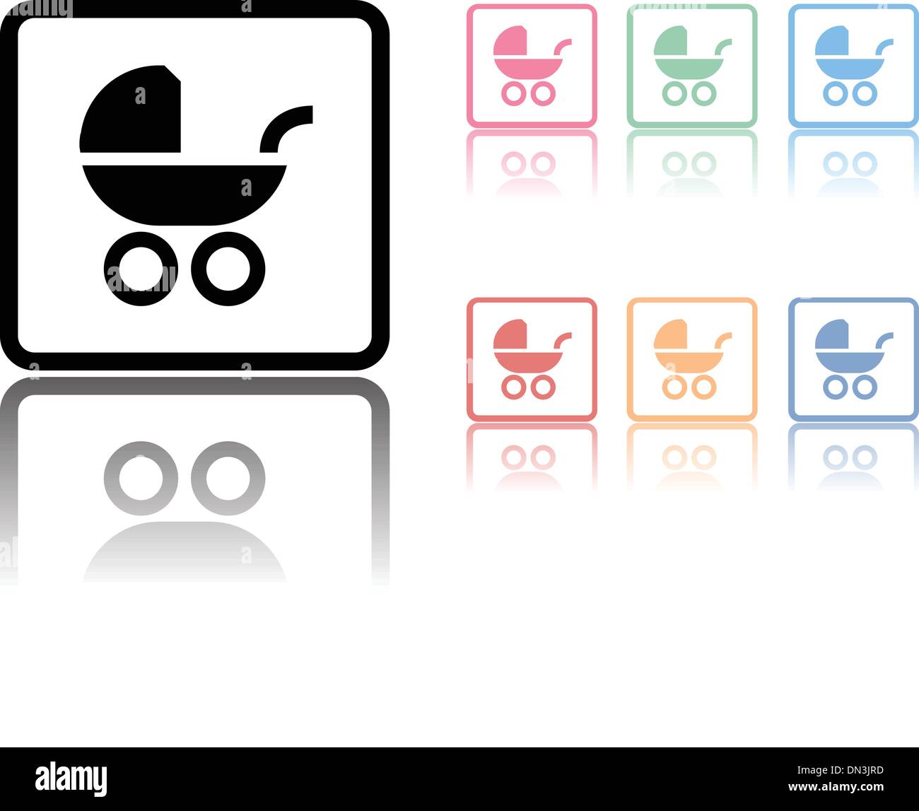 Baby carriage icon avec un reflet en dessous on white Illustration de Vecteur