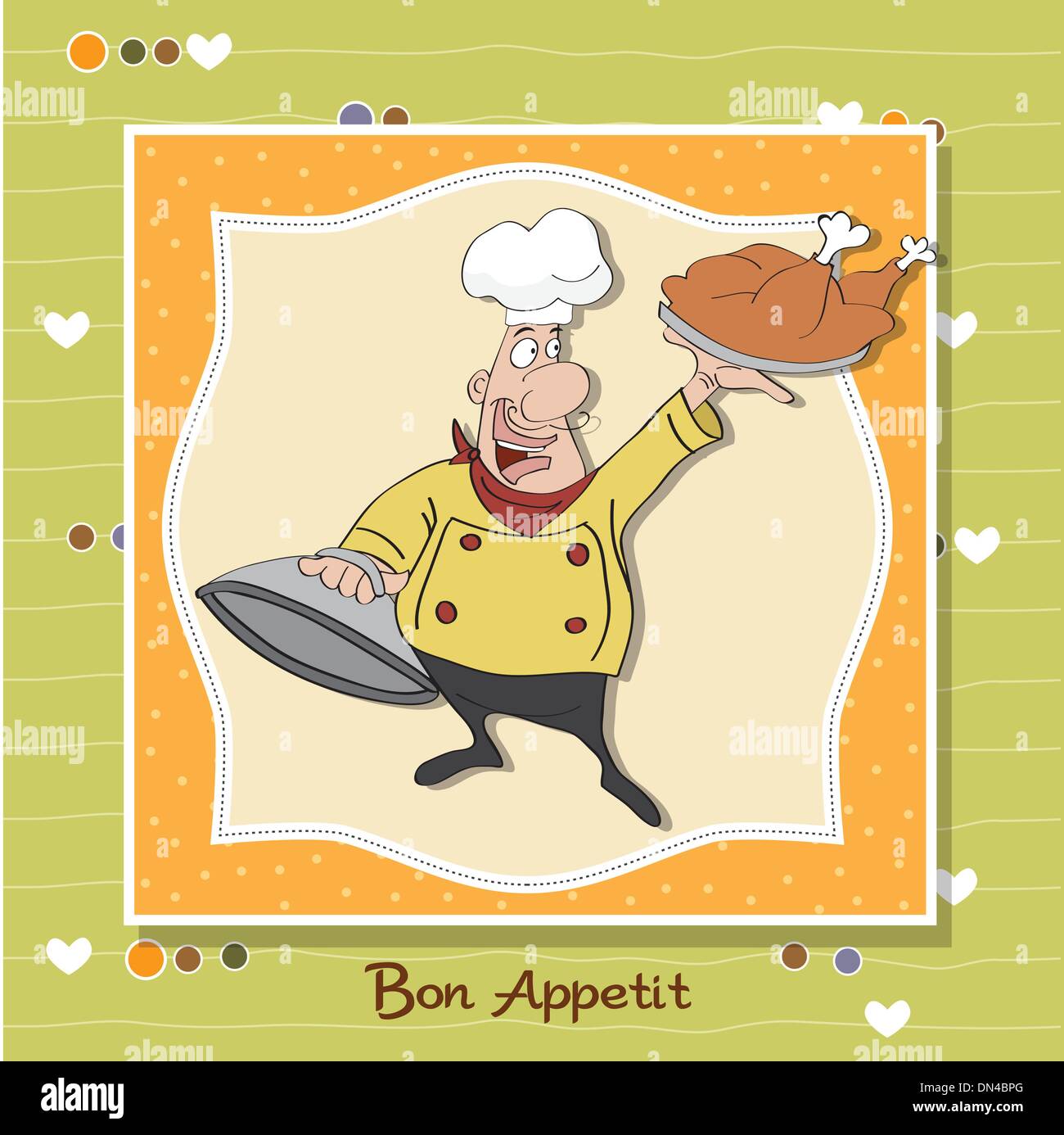 Funny cartoon chef avec plateau de nourriture dans la main Illustration de Vecteur