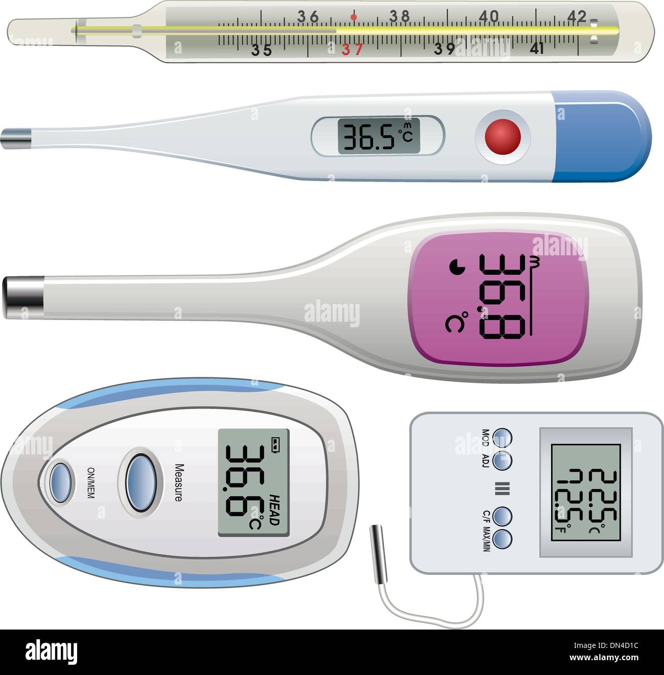 Vector set de thermomètres de différents types Image Vectorielle Stock -  Alamy