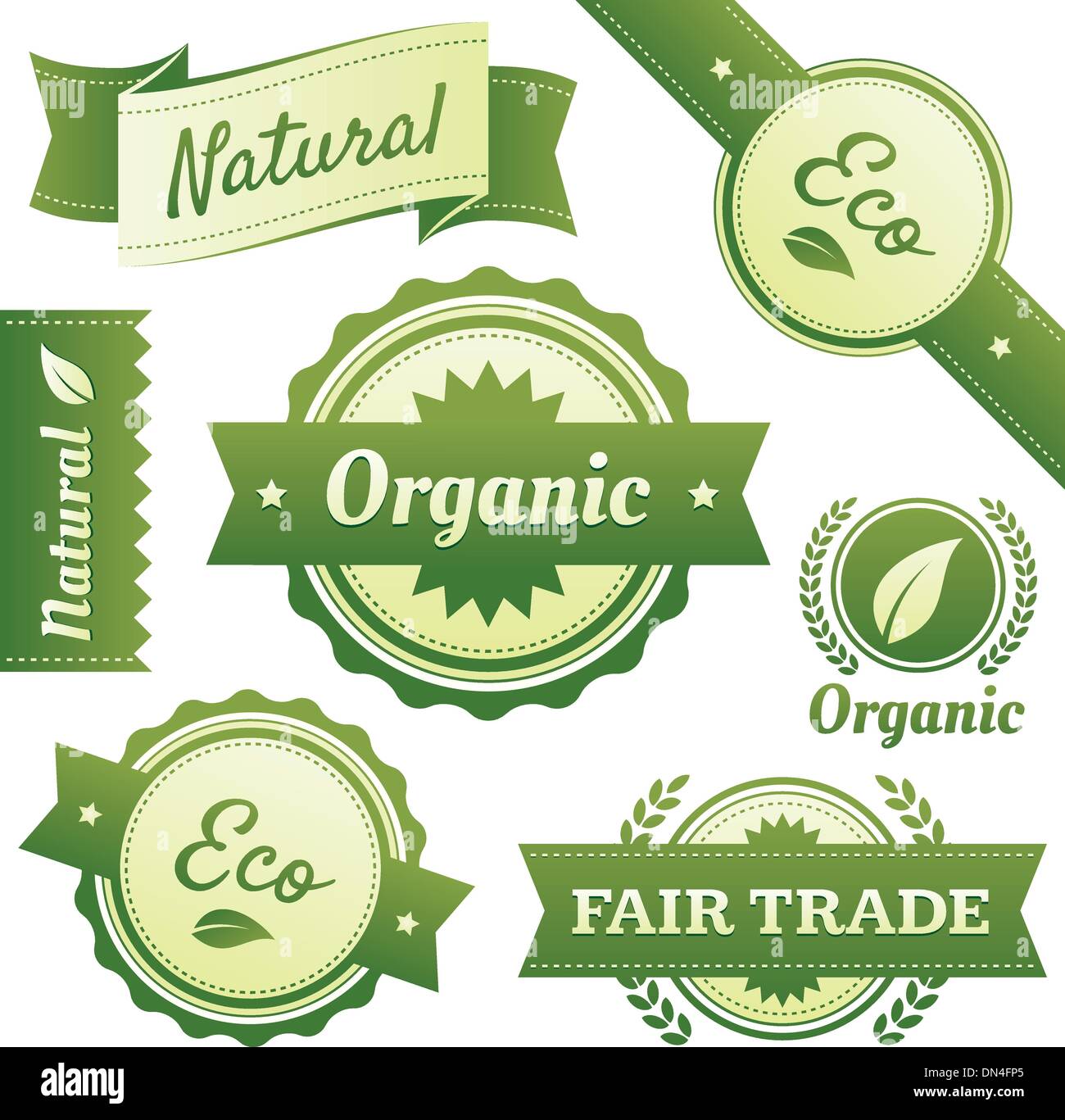 Naturels, biologiques de haute qualité, Eco, et les étiquettes du commerce équitable Illustration de Vecteur