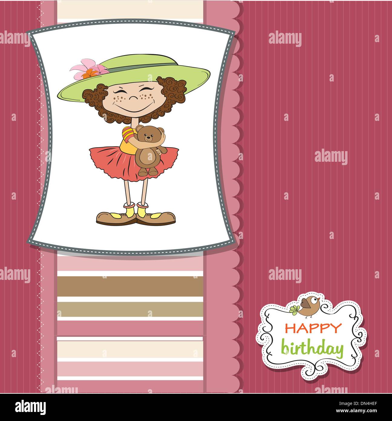 Carte De Souhaits D Anniversaire Mignon Avec Fillette Et Son Ours En Peluche Image Vectorielle Stock Alamy