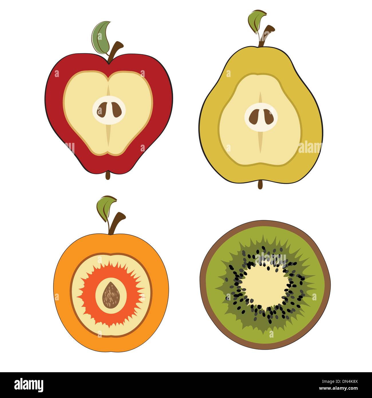 Articles de fruits, réduit de moitié isolé sur fond blanc Illustration de Vecteur