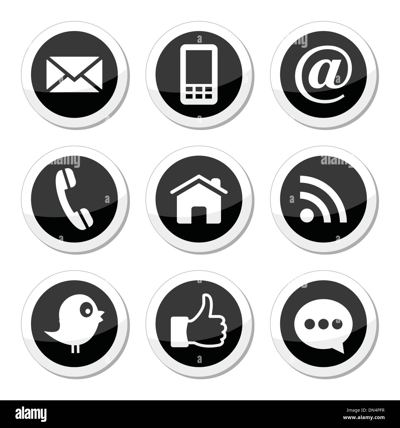 Contact, web, blog et social media icons - ronde twitter, facebook, rss Illustration de Vecteur