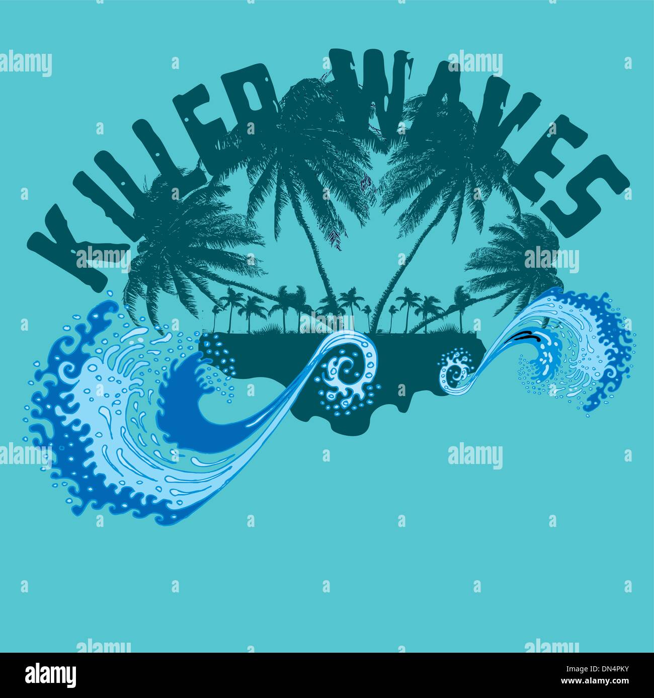 Palm beach skeleton surfer vector art Illustration de Vecteur