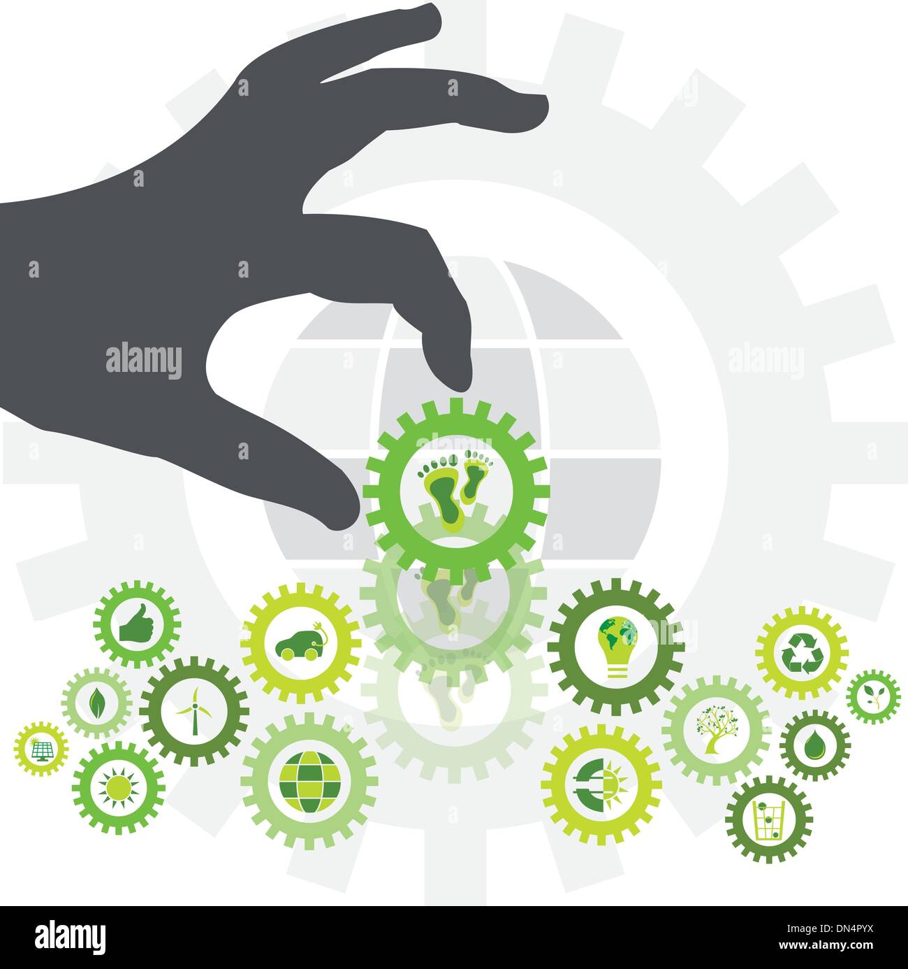 Empreinte environnementale placés dans une chaîne d'icônes eco bio par th Illustration de Vecteur