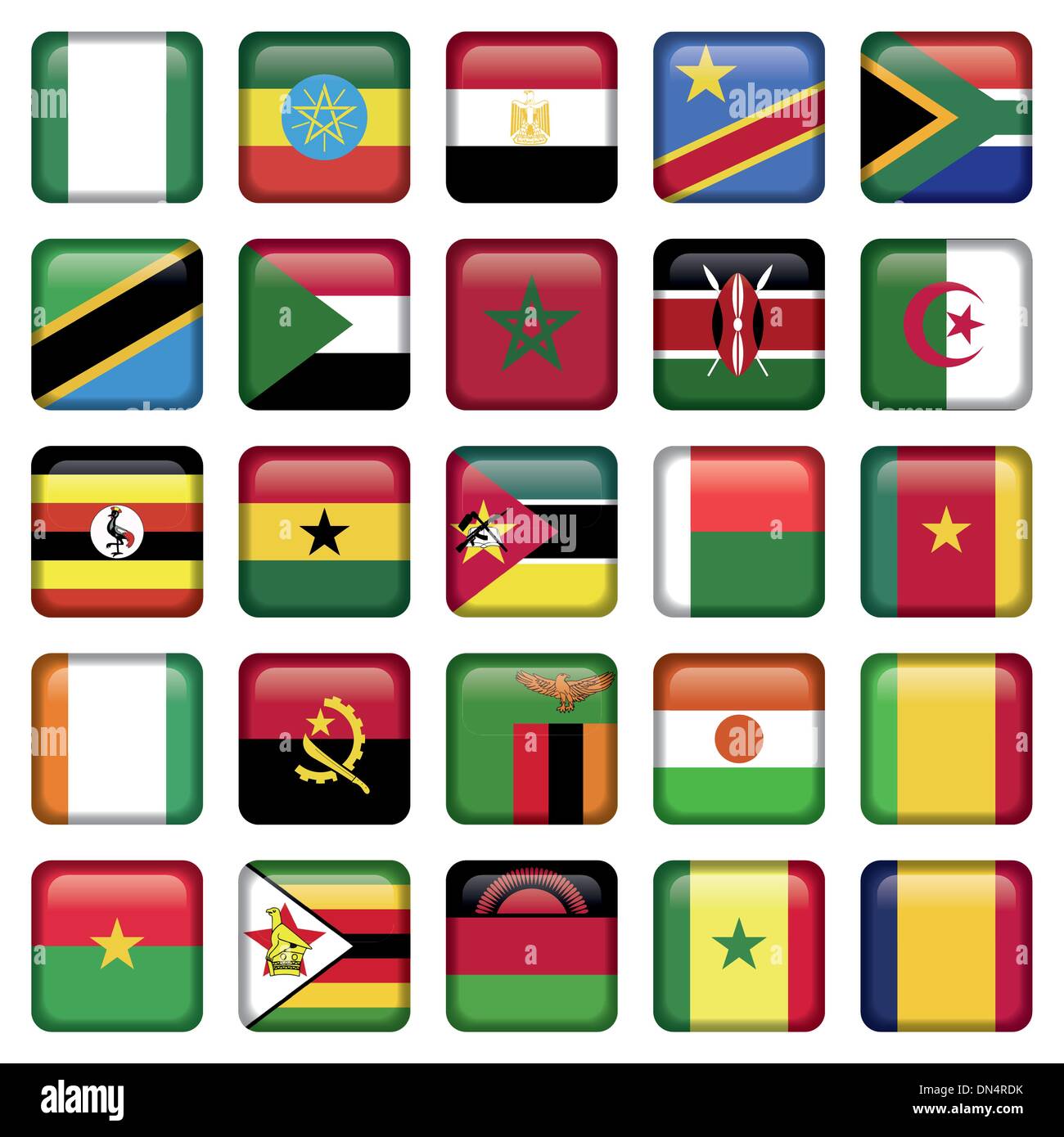Drapeaux africains icônes carrées Illustration de Vecteur