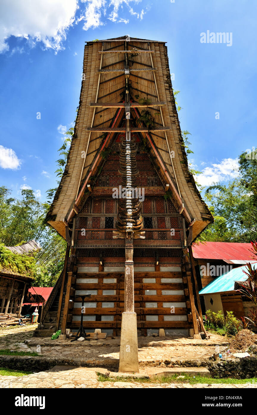 Vue avant du Tongkonan, Sulawesi du Sud Banque D'Images