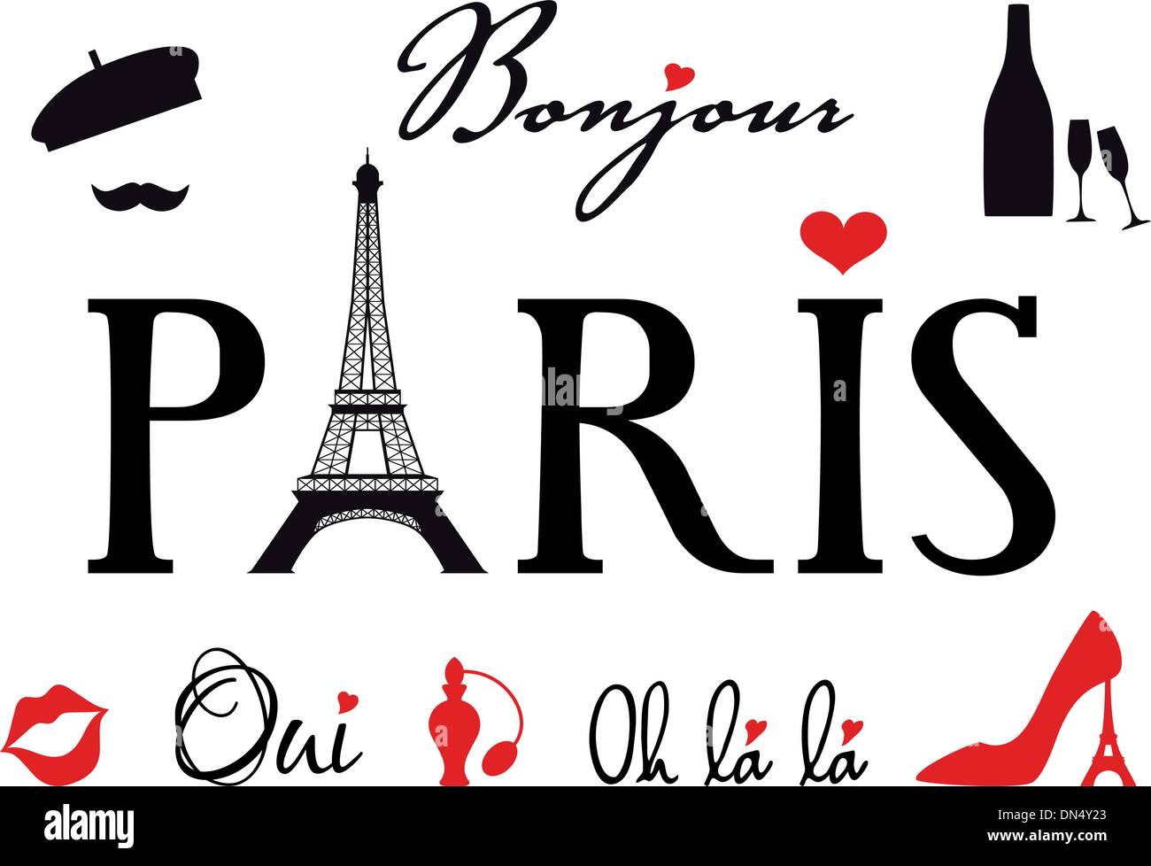 Paris avec la tour Eiffel, vector set Illustration de Vecteur
